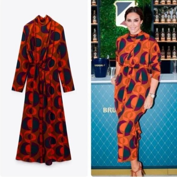 Zara Retro Geometric Print Midi Dress  Size Medium NEW WITH TAG! - Picture 3 of 12